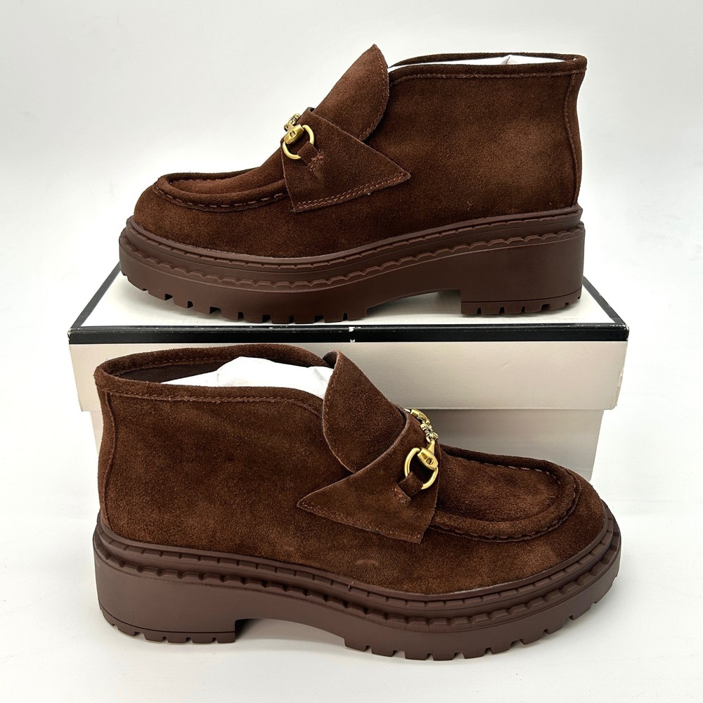 Womens Block Heeled Bootie Steve Madden Presly Sz 8 Dark Brown Suede Moc Toe NEW